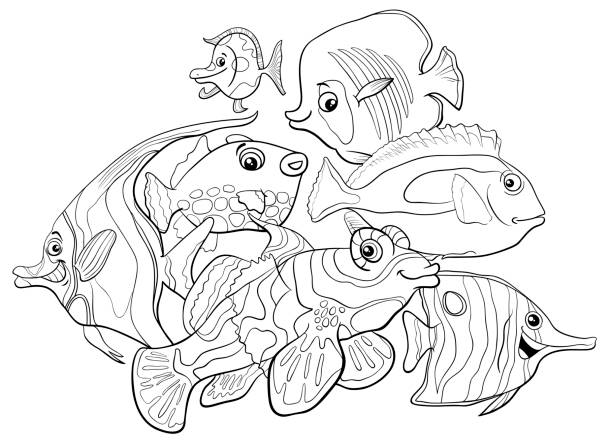 熱帶魚類動物角色著色書 - 蝴蝶魚 幅插畫檔、美工圖案、卡通及圖標