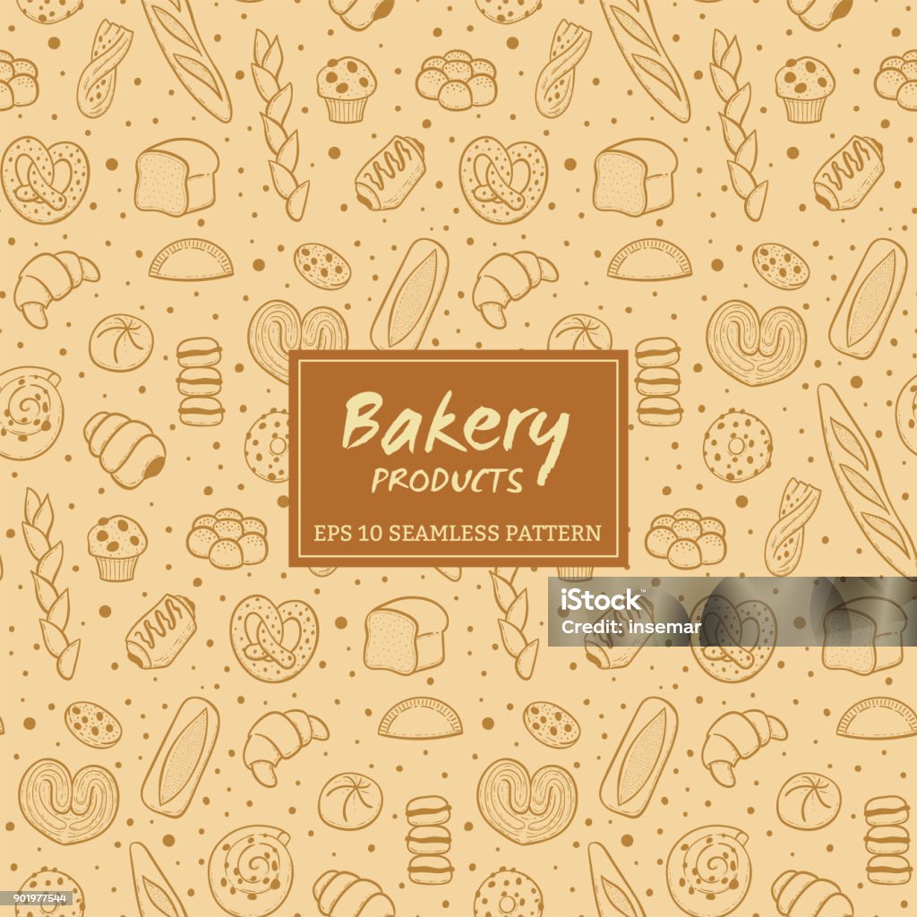 Hand drawn bakery products seamless pattern Hand drawn seamless pattern of bread and bakery products. Baked goods background. Vector illustration. Bakery stock vector