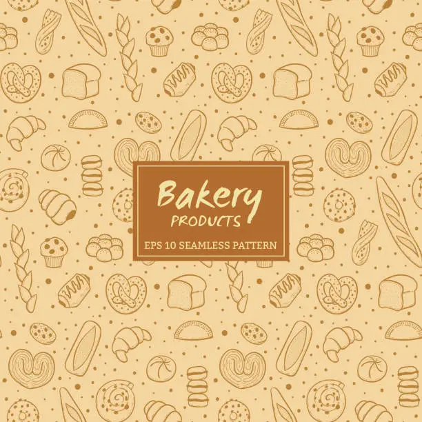 Vector illustration of Hand drawn bakery products seamless pattern
