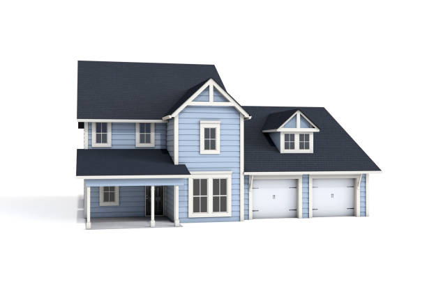 3D House On White Background A modern US craftsman style 3D home on a white background with no people and clipping path. garage door opener photos stock pictures, royalty-free photos & images