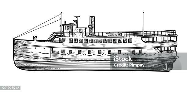 Steamer Illustration Drawing Engraving Ink Line Art Vector Stock Illustration - Download Image Now