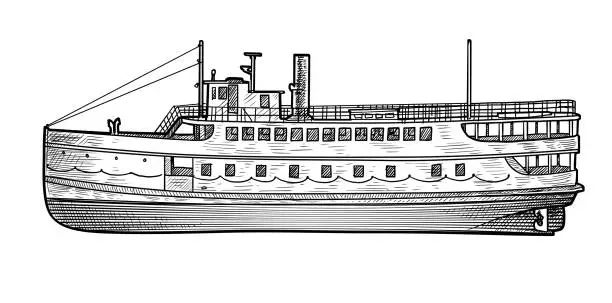 Vector illustration of Steamer illustration, drawing, engraving, ink, line art, vector