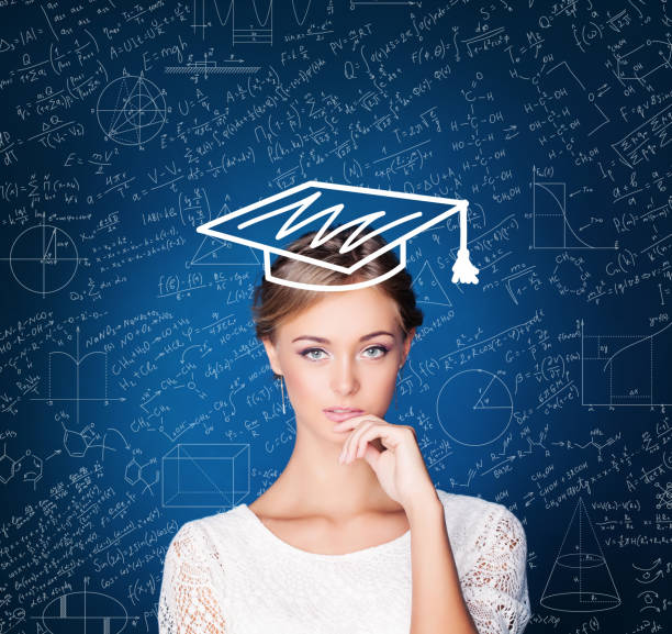 istock Young Woman Student against Science Background. Education, Student Exam and Graduation Concept 901996680