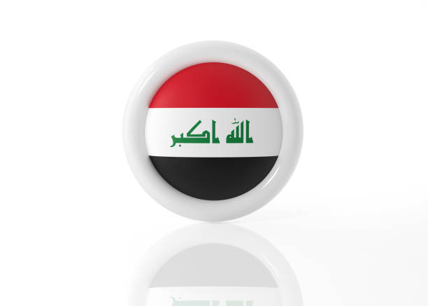 Portrait of young muslim woman wearing formal wear, protect face mask and hijab head scarf, hold Iraq flag card against isolated background. Coronavirus country concept.