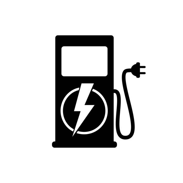 ikony nabíjecí stanice elektrických automobilů - hybridní pohon vozidlem na alternativní paliva stock ilustrace