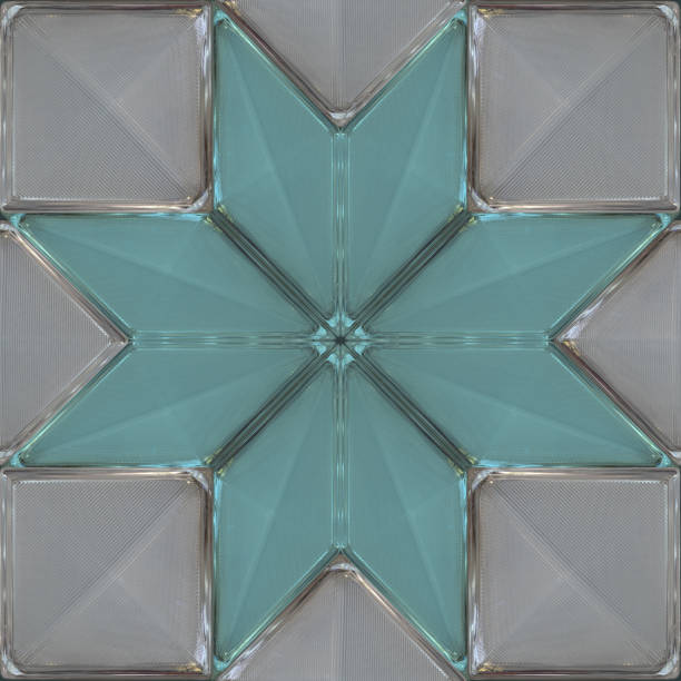 Glass decor tile with grooved surface. Geometric pattern. Rhombs and squares. Close shot.