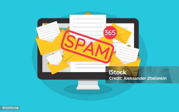 Spamming Concept A Lot Of Emails On The Screen Of A Monitor Email Box Hacking Spam Warning Illustration Stock Illustration - Download Image Now