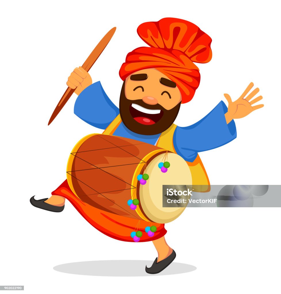 Funny Dancing Sikh Man With Drum Stock Illustration - Download Image Now -  Party - Social Event, Harvest Festival, Makar Sankranti - iStock