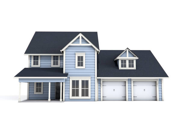3D US Craftsman Style House on White Background A 3D craftsman style US home on a white background with clipping path and copy space. model object stock pictures, royalty-free photos & images