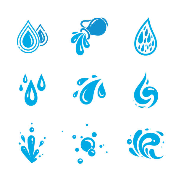ilustraciones, imágenes clip art, dibujos animados e iconos de stock de conjunto de iconos de agua - gota a gota