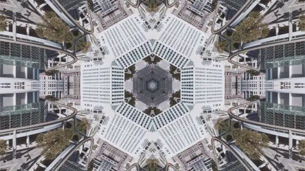 Detroit aerial kaleidoscope cityscape