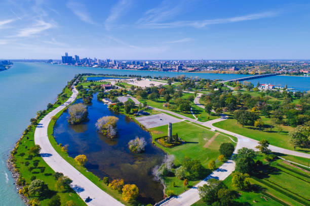 Belle Isle Aerial Detroit Belle Isle Aerial Detroit detroit michigan stock pictures, royalty-free photos & images