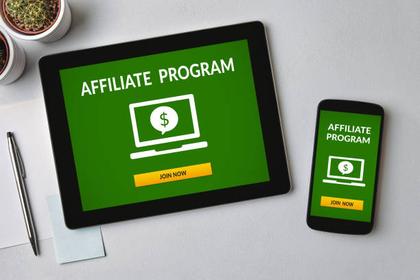 Affiliate program concept on tablet and smartphone screen stock photo