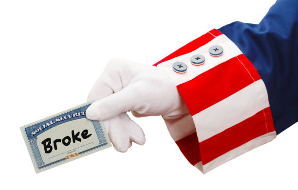 Uncle Sam Social Security Broke President Holding Social Security Card Broke Isolated on White Background. uncle sam broke stock pictures, royalty-free photos & images