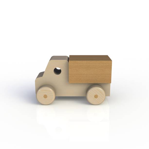 istock Wood toy car isolated on white background. Side view. 3D rendering. 902097154