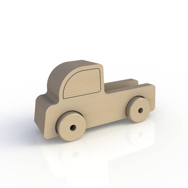 istock Wood toy car isolated on white background. Side view. 3D rendering. 902097200