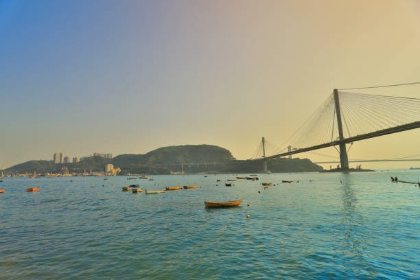 istock sunset at Ting Kau bridge in HK 902099840