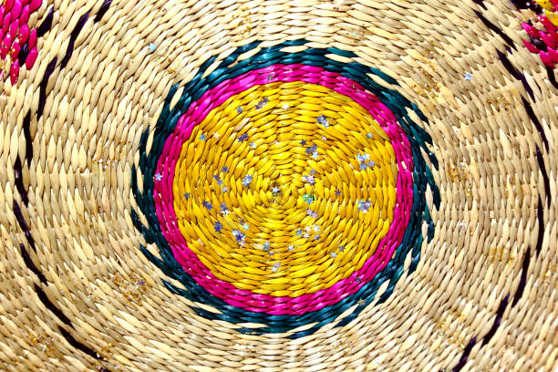 istock Background is a woven spiral colored circle made of straw. 902105724