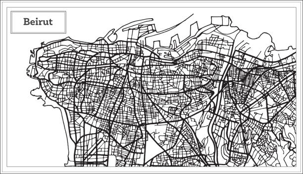 Beirut Lebanon City Map in Black and White Color. Beirut Lebanon City Map in Black and White Color. Vector Illustration. Outline Map. beirut illustrations stock illustrations