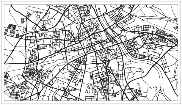 warszawa mapa w kolorze czarno-białym. - warszawa stock illustrations