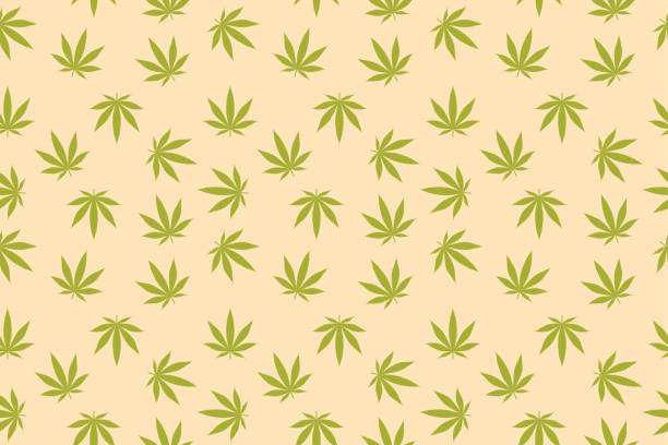 illustrazioni stock, clip art, cartoni animati e icone di tendenza di motivo foglia verde marijuana in design icona piatta su sfondo colore giallo - weed