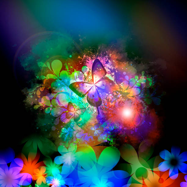 colorfull butterflies in abstract magic splashes background