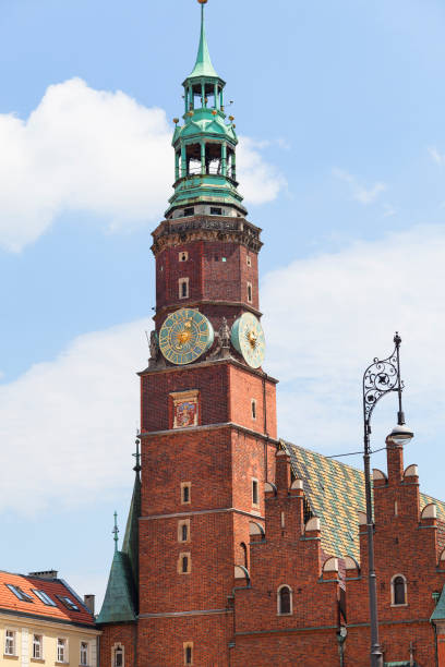 Gothic Wroclaw Old Town Hall on market square,  clock tower, Wroclaw, Poland. It was  built in the 13th century , one of the main landmarks of the city.