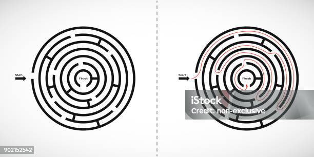 Abstract Maze Labyrinth Icon Labyrinth Shape Design Element With One Entrance And One Exit Vector Illustration Stock Illustration - Download Image Now