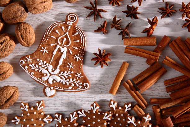 istock Bells from sweet gingerbread with white icing is an unforgettable decoration for every Christmas. 902157084