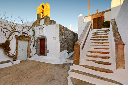 White architecture of Chora village on Patmos island in Greece.