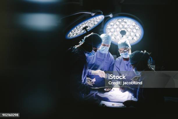 Team Of Professional Surgeons Performing Surgery Stock Photo - Download Image Now - Surgery, Theatrical Performance, Teamwork