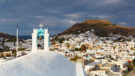 View of Skala village on Patmos island in Greece.