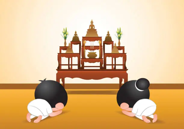 Vector illustration of set of altar table type five tables in gradient design,suitable for all of Buddhism ceremony