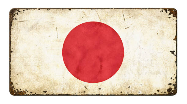 Vintage metal sign on a white background - Flag of Japan Vintage metal sign on a white background - Flag of Japan rust germany stock pictures, royalty-free photos & images