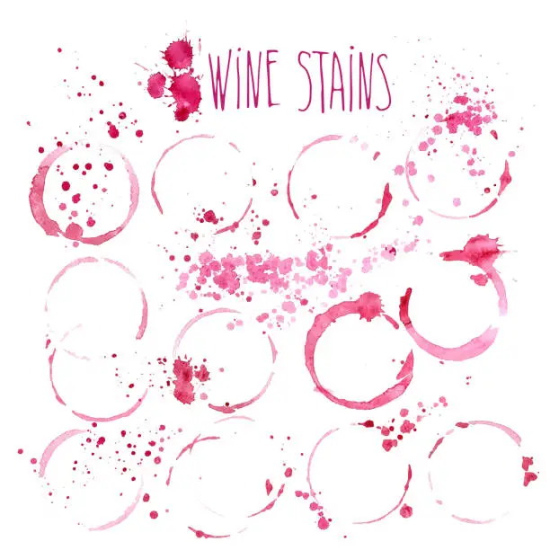 Vector illustration of Wine stains vector watercolor illustration. Wine splashes and stains isolated on white background