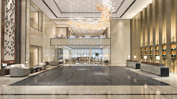 istock 3d rendering luxury hotel reception hall and lounge restaurant 902167614