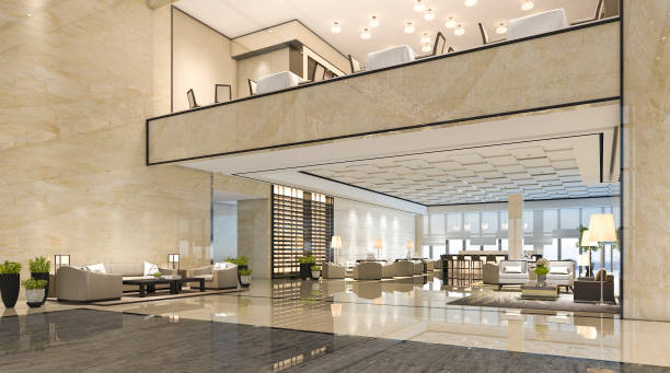 istock 3d rendering luxury hotel reception hall and lounge restaurant 902167616