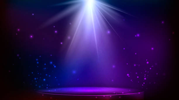 ilustrações de stock, clip art, desenhos animados e ícones de stage spot lighting. magic light. blue and purple vector background - purple pattern abstract backdrop