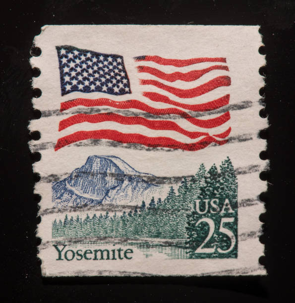 アメリカの国旗とヨセミテ国立公園切手 - 1988 ストックフォトと画像