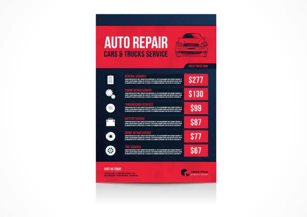 Vector illustration of Auto Repair Cars & Trucks Service layout template, brochure, mockup flyer. Vector illustration.