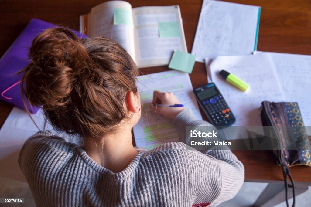 Teenager doing homework Studying Stock Photo