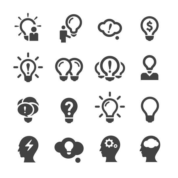 иконы идеи и вдохновения - серия acme - inspiration light bulb motivation lighting equipment stock illustrations