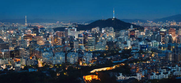 Panorama of Seoul at Night stock photo