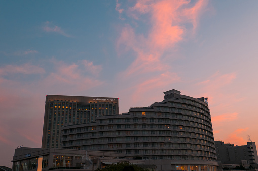 Tokyo, Japan - November 15, 2017: Sunset view at Grand Nikko Hotel - Odaiba.