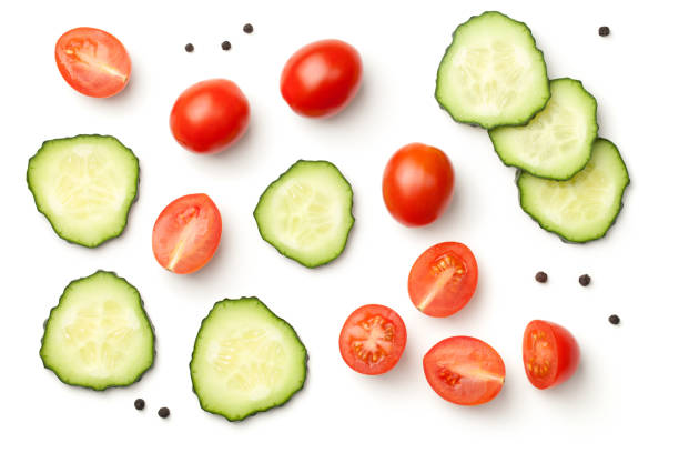 istock Pepper Cherry Tomatoes with Cucumber Isolated on White Background 902196164