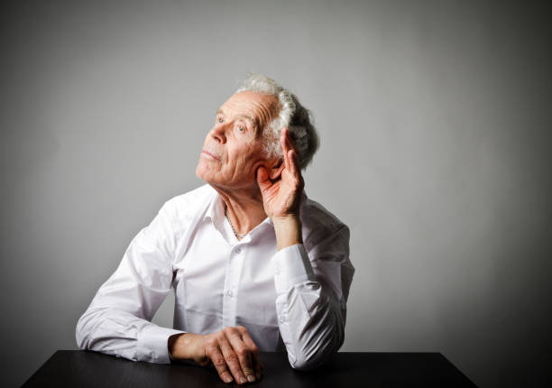 curious old man in white is eager to know all the gossip. old man and secret information. - 2322 imagens e fotografias de stock