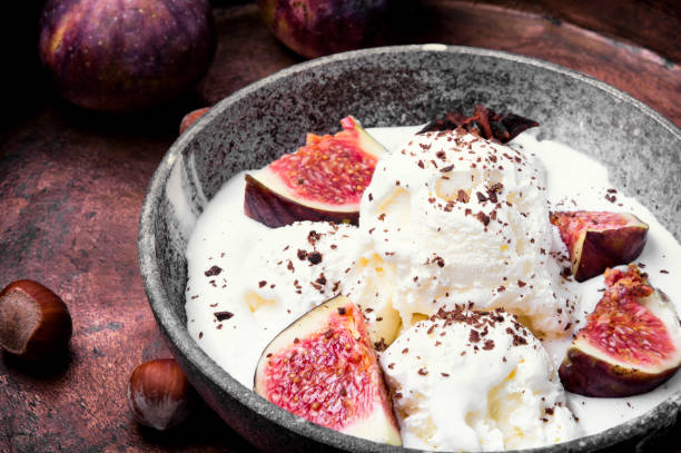 summer ice cream with figs stock photo