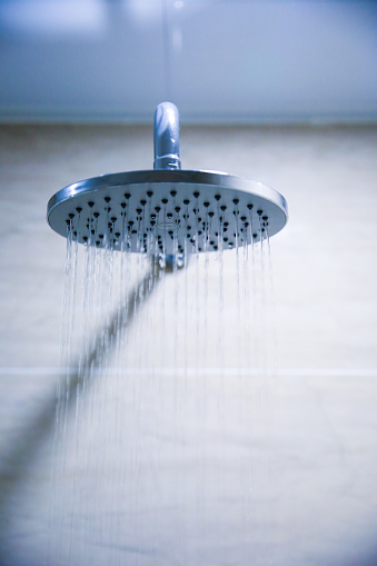 Water pouring from a shower head