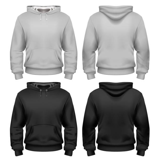 schwarz / weiß sweatshirt vorlage - kapuzenoberteil stock-grafiken, -clipart, -cartoons und -symbole