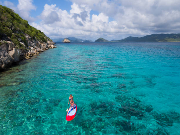 istock Aerial view of woman on paddleboard 902221014
